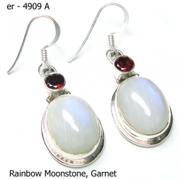 Casual wear rainbow moonstone silver drop earrings